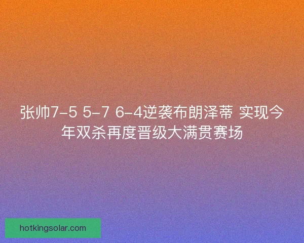 张帅7-5 5-7 6-4逆袭布朗泽蒂 实现今年双杀再度晋级大满贯赛场