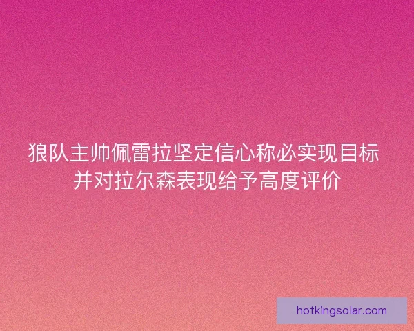 狼队主帅佩雷拉坚定信心称必实现目标 并对拉尔森表现给予高度评价